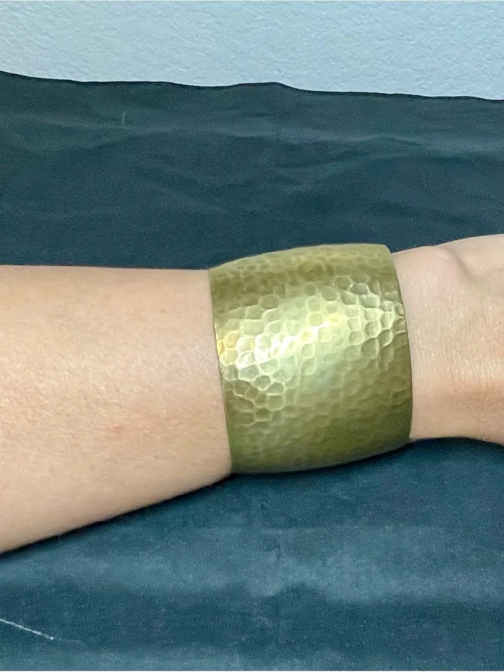 Hammered Brass Cuff Bracelet - Gold Tone